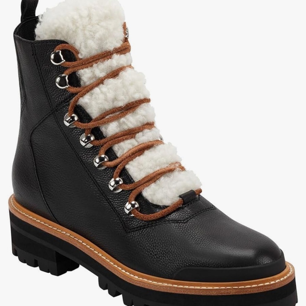 Marc Fisher Izzie Black Leather Women's Boots with Shearling Lining size 8.5